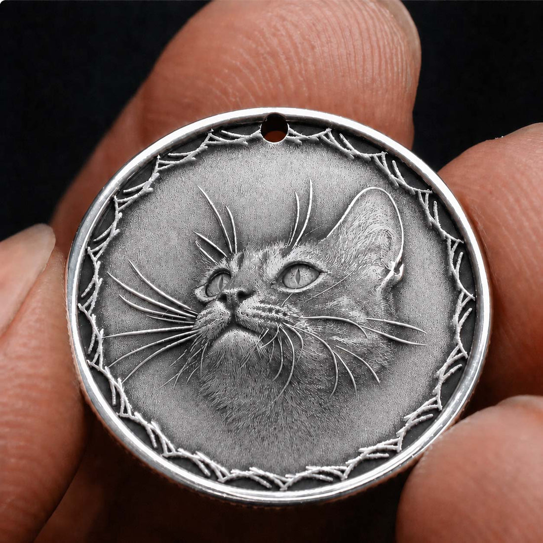 Emberlum Engraved Silver Coin — Custom Pet Portrait