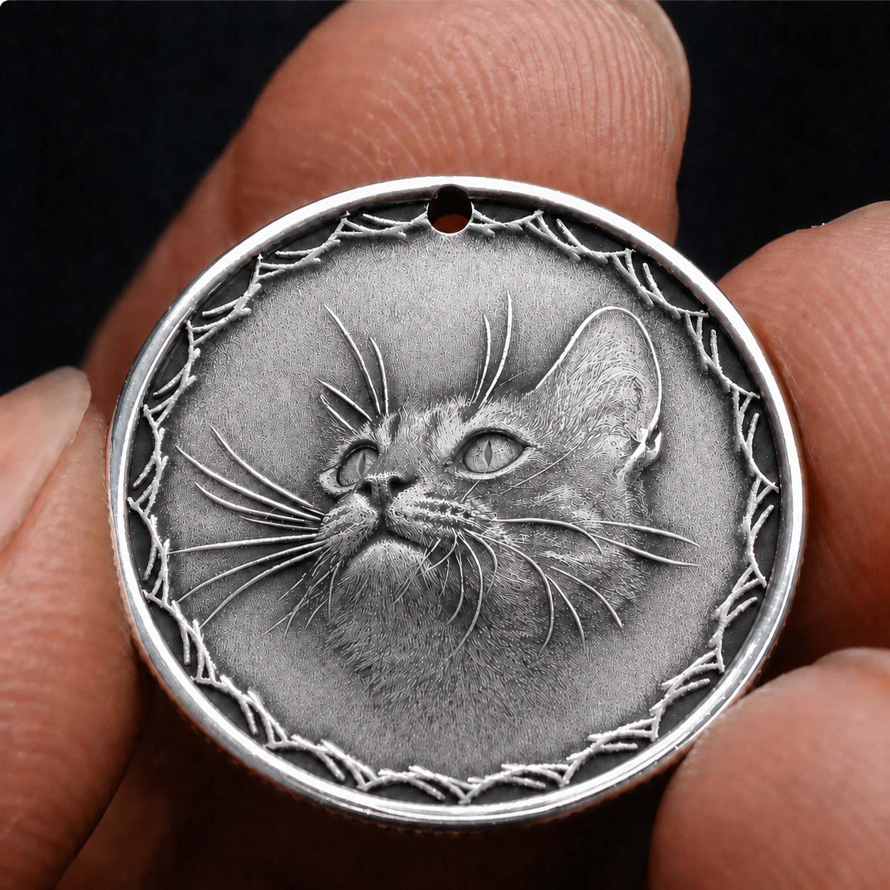 Emberlum Engraved Silver Coin — Custom Pet Portrait
