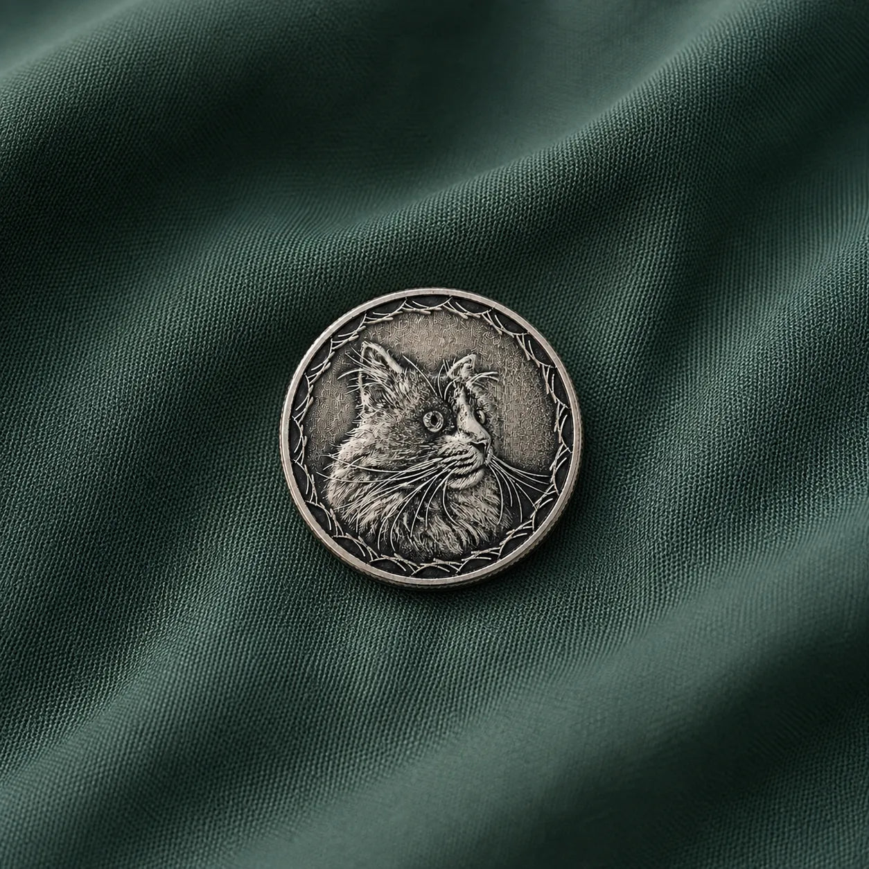 A solid 925 silver coin engraved with a pet's portrait